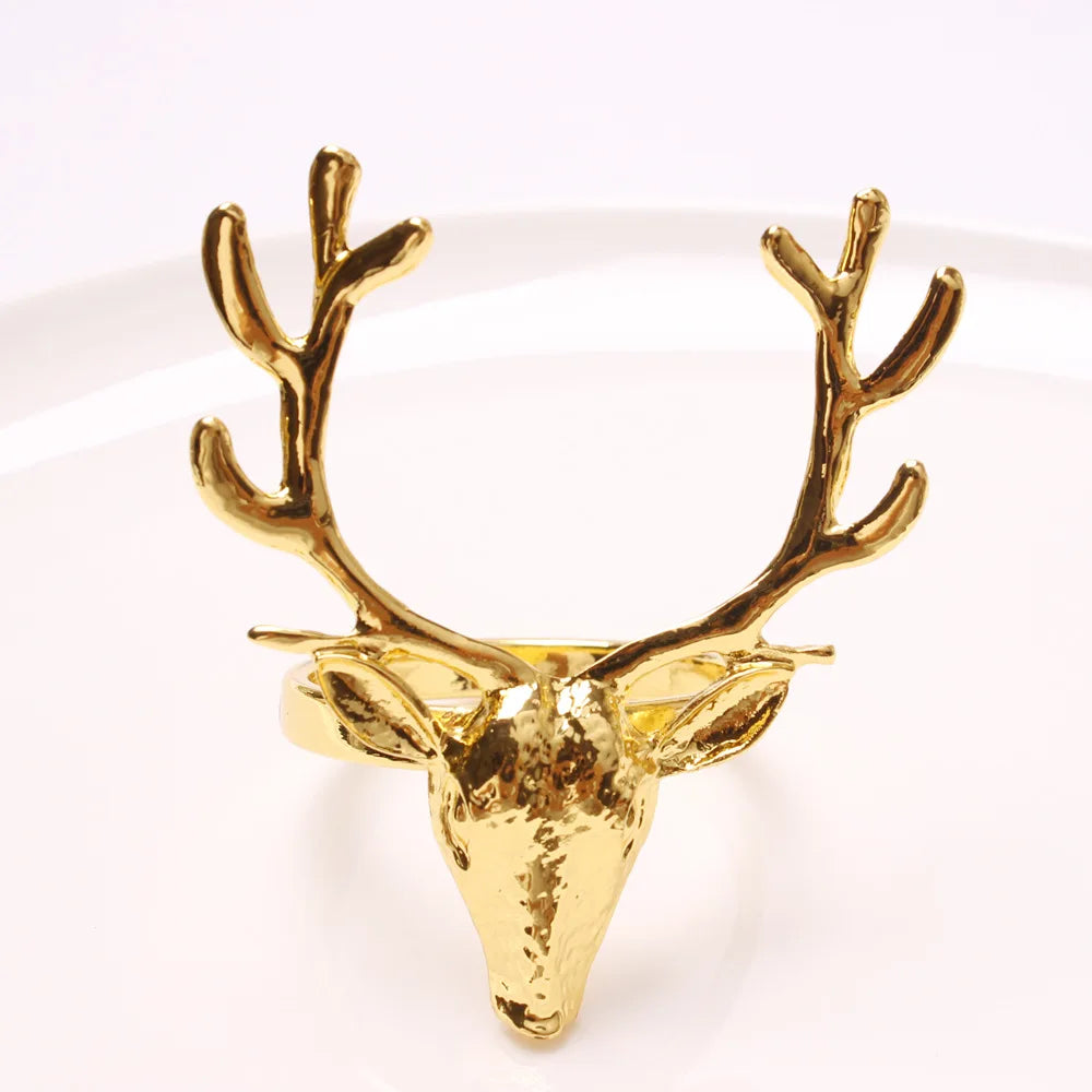 Anillos de Servilleta de Ciervo de 4 Piezas - Soporte de Cabeza de Alce para Decoración de Mesa de Navidad y Acción de Gracias