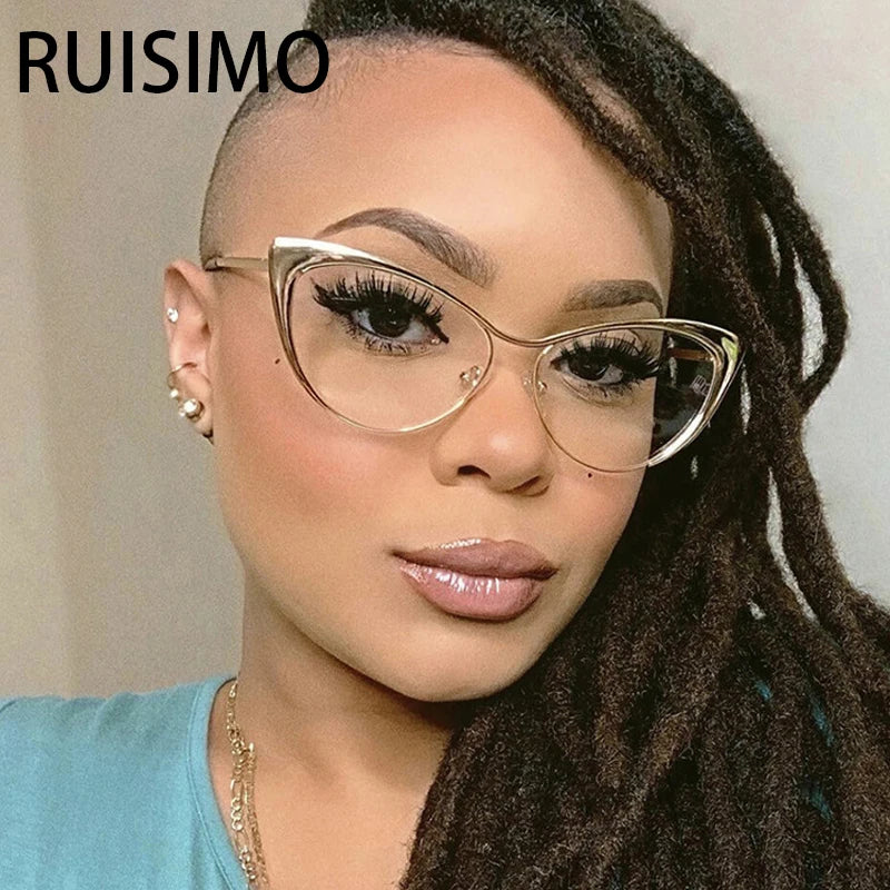 Montura de Gafas de Metal Anti-Luz Azul, Espejo Plano de Ojo de Gato con Personalidad, Bloqueo Azul Femenino, Tendencia, 2023