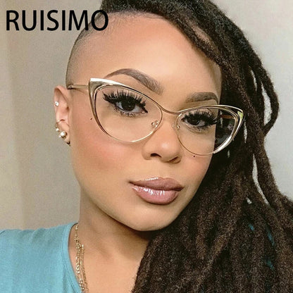 Montura de Gafas de Metal Anti-Luz Azul, Espejo Plano de Ojo de Gato con Personalidad, Bloqueo Azul Femenino, Tendencia, 2023