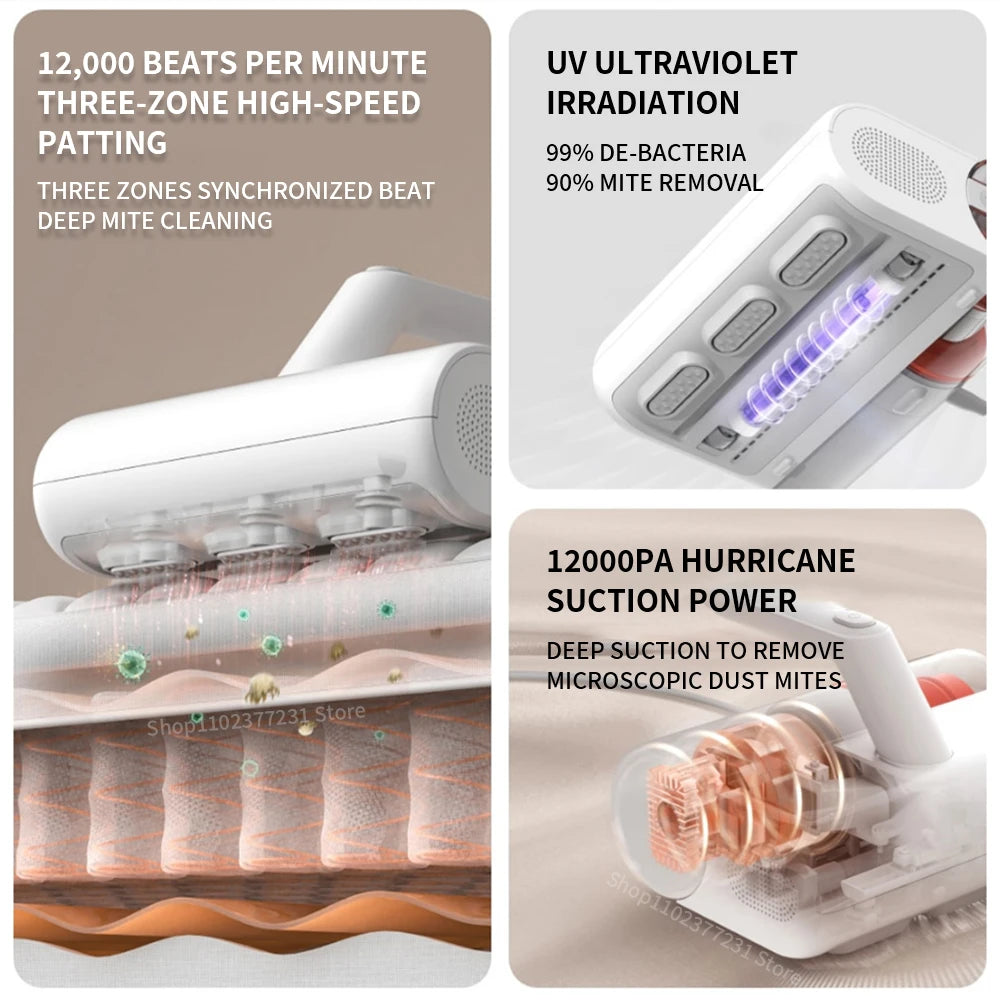 XIAOMI MIJIA Mite Remover 2 - Aspiradora UV para Esterilización y Limpieza de Colchones, Sofás y Ropa de Cama - Potente Succión de 12000Pa