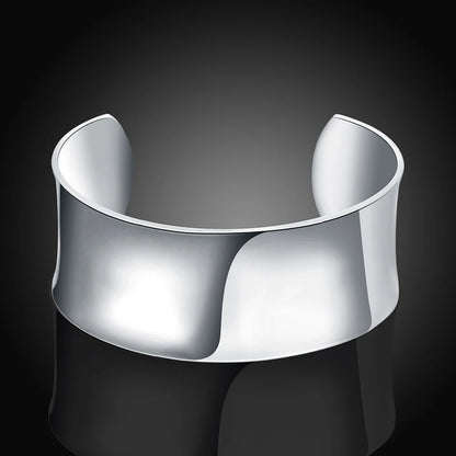 Pulsera de Plata de Ley 925  - Brazalete Ancho Liso de Lujo, Ideal para Fiesta, Boda y Regalo de Navidad