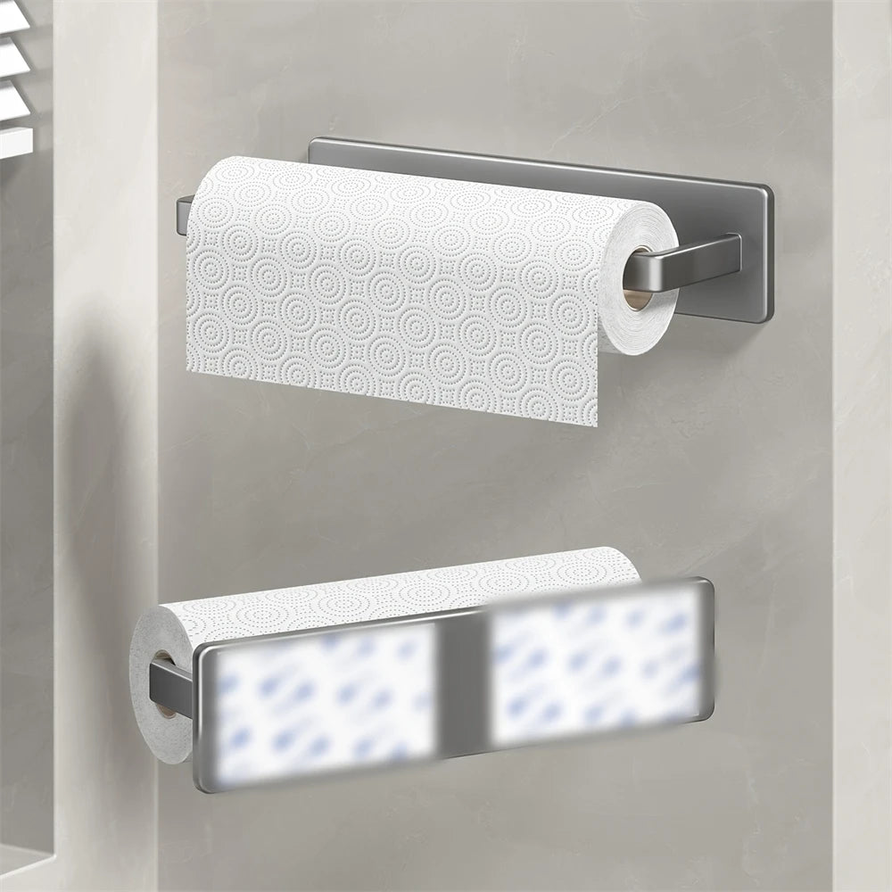 Estante de Pañuelos de Cocina sin Perforaciones | Estante de Armario con Bolsa de Película Transparente y Almacenamiento de Tela Montado en la Pared