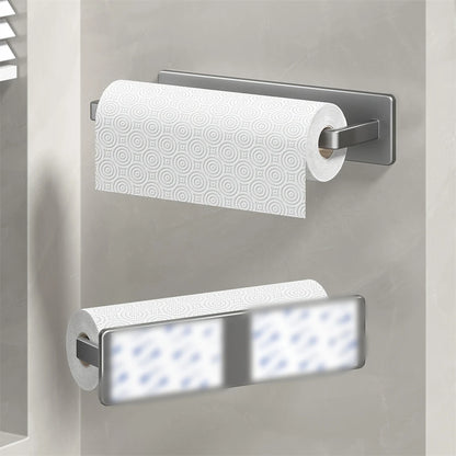 Estante de Pañuelos de Cocina sin Perforaciones | Estante de Armario con Bolsa de Película Transparente y Almacenamiento de Tela Montado en la Pared