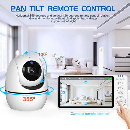Monitor para Bebés 2 Pcs Cámara IP PTZ Inalámbrica Interior con Pantalla de 5 Pulgadas, Vigilancia de Video, Termómetro, Canciones de Cuna