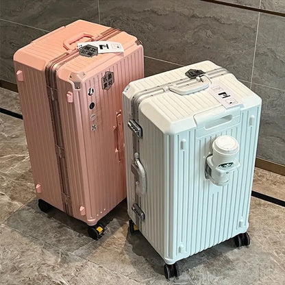 Maleta de Viaje de Gran Capacidad con Marco de Aluminio y Porta Vasos – Tallas 24/28/32 Pulgadas