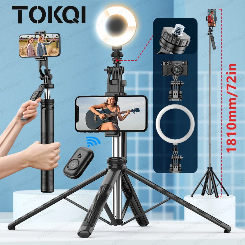 Trípode Extensible con Control Remoto Bluetooth, Soporte para Teléfono y Rosca 1/4'', Monopod de 72 Pulgadas para Smartphone, Cámaras y Proyectores