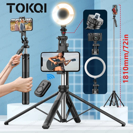 Trípode Extensible con Control Remoto Bluetooth, Soporte para Teléfono y Rosca 1/4'', Monopod de 72 Pulgadas para Smartphone, Cámaras y Proyectores