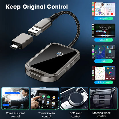 Adaptador Inalámbrico 2 en 1 para CarPlay y Android Auto – Mini Box Dongle para Vehículos con Puerto USB-C