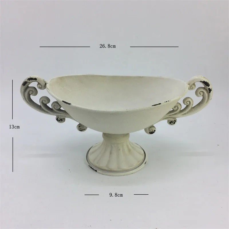 Jarrón Antiguo Blanco de Hierro Nostálgico - Contenedor de Arreglo Floral de Estilo Europeo con Asas, Decoración Vintage para Mesa