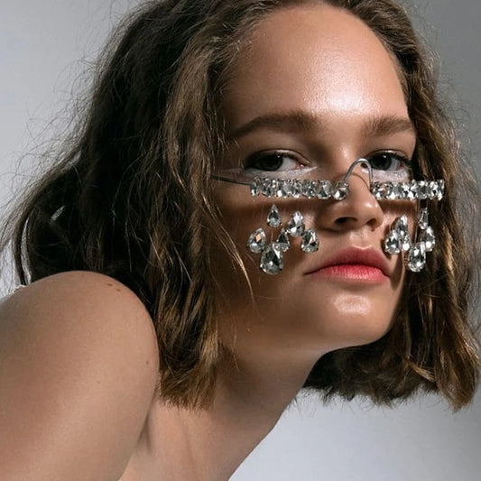 Montura de Gafas Decorativas con Diamantes de Imitación para Mujer | Joyería Facial de Aleación Sin Lentes - Diseño de Moda para Raves y Maquillaje