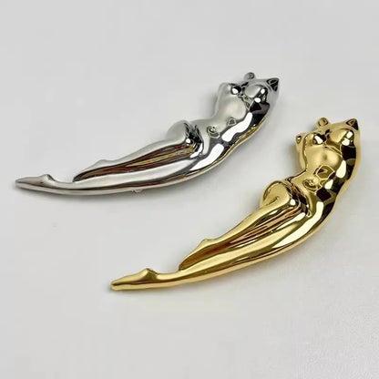 Broche Escultura Corporal Metálico Brillante para Mujer - Broche Geométrico de Moda para Fiesta y Regalos