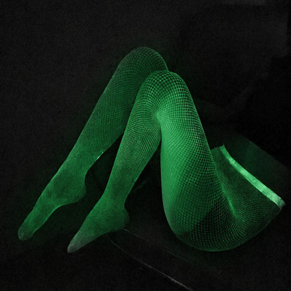 Medias Luminiscentes Mágicas para Mujer - Tights de Malla Elástica Plus Size, Crotchless, Brillan en la Oscuridad para Pole Dance