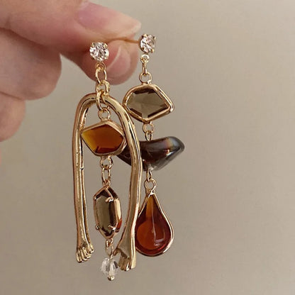 Pendientes de Gota Abstractos de Arte Retro Francés para Mujer - Diseño Asimétrico y Estilo Coreano