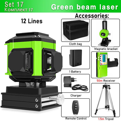 Clubiona Nivel Láser 16/12 Líneas Verde Autonivelante 360° Horizontal y Vertical, Rayo Verde Súper Potente, Herramienta de Nivelación con Modo de Pulso