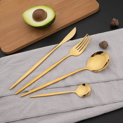 Set de Cubiertos de Acero Inoxidable 16 Piezas | Vajilla Negra de Lujo con Cuchillo, Tenedor, Cuchara y Tenedor para Fruta