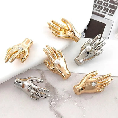 Botones de Metal con Diamantes de Imitación y Perlas en Forma de Palma – Accesorios de Costura para Abrigos de Tweed y Suéteres de Punto, Pack de 6 Piezas
