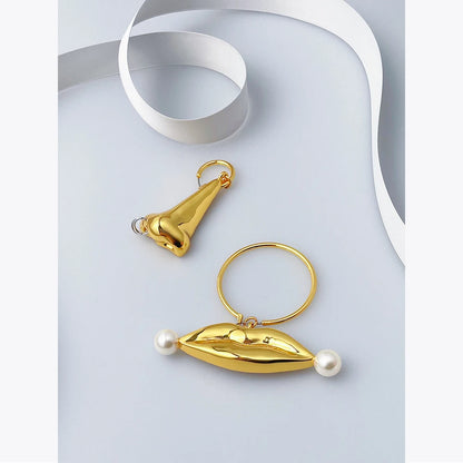Pendientes Exagerados de Nariz y Labios para Mujer | Joyería de Moda Dorada ENFASHION, E221388, 2022