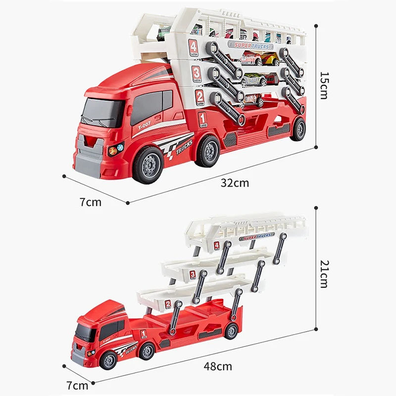 Camión Contenedor con Expulsor y 6 Coches de Aleación - Juguete de Ingeniería para Niños - Coche de Retroceso Regalo de Navidad y Acción de Gracias
