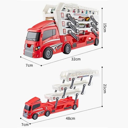 Camión Contenedor con Expulsor y 6 Coches de Aleación - Juguete de Ingeniería para Niños - Coche de Retroceso Regalo de Navidad y Acción de Gracias