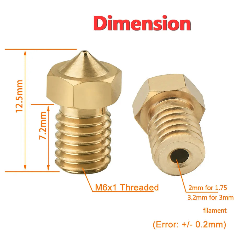 Conjunto de 5/10 Boquillas V6 M6 con Rosca de Metal para Filamento de 1.75 mm: Compatible con E-3-D V5, Anycubic i3 Mega, Kobra Hotend Extruder