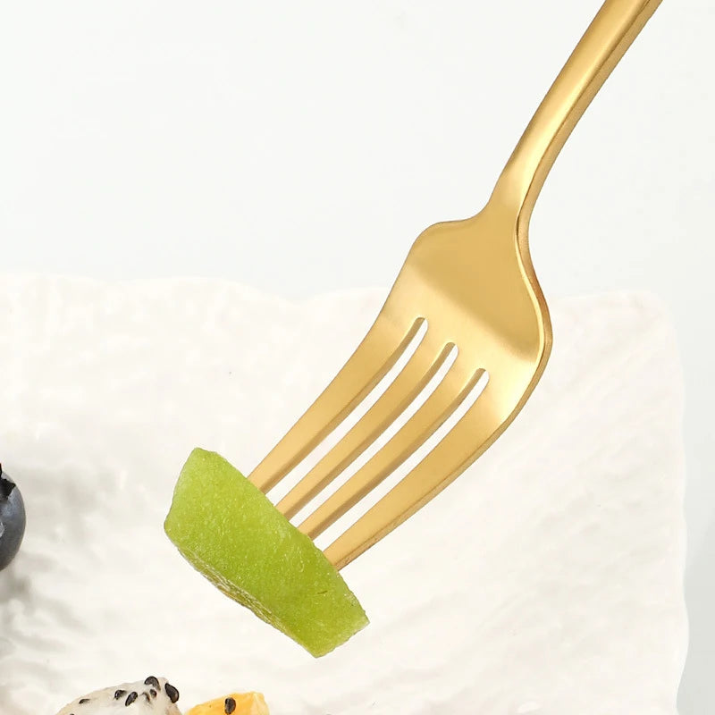 Set de Cubertería de Acero Inoxidable Dorado Portugués | 6 Pzas o 30 Pzas - Cuchillo, Tenedor, Cuchara, Cucharita y Palillos de Alta Calidad