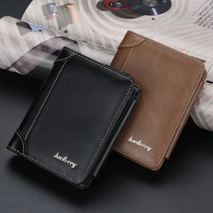 Nueva Billetera Corto para Hombre en Cuero PU de Alta Calidad con Cremallera, Diseño Vintage, Cartera con Bolsillo para Monedas y Ranura para Tarjetas