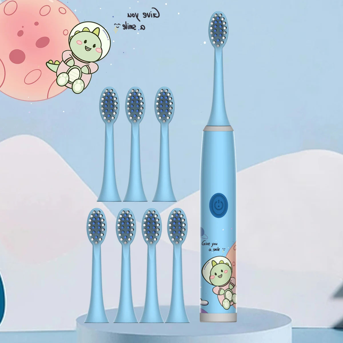 Cepillo de Dientes Eléctrico Infantil - Diseño de Caricaturas Coloridas de Espacio | Cepillo Suave para Limpieza (Batería No Incluida)