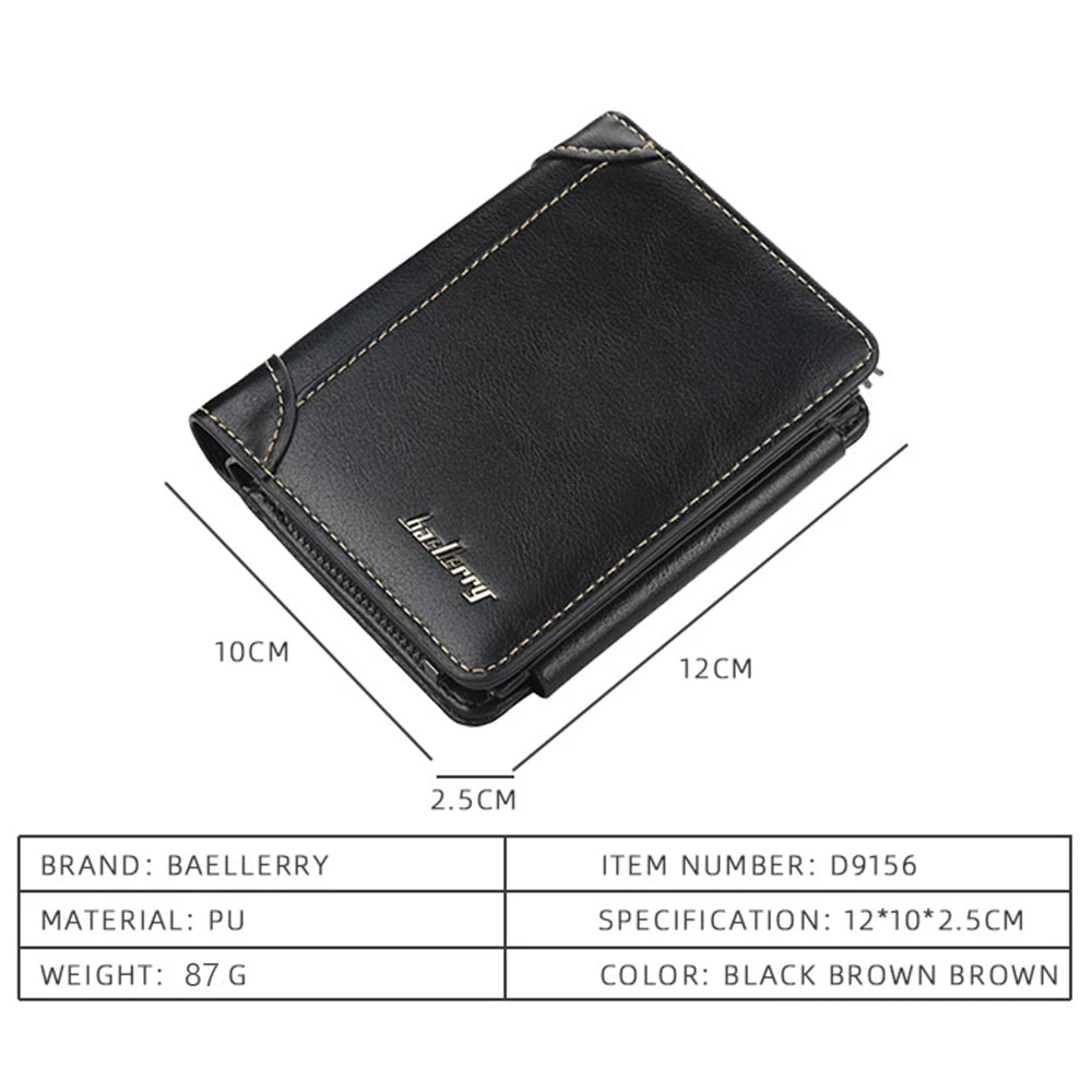 Nueva Billetera Corto para Hombre en Cuero PU de Alta Calidad con Cremallera, Diseño Vintage, Cartera con Bolsillo para Monedas y Ranura para Tarjetas