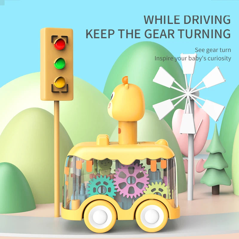 Coche Inercial Infantil con Forma de Animal – Juguete Educativo de Engranajes y Luces para Niños