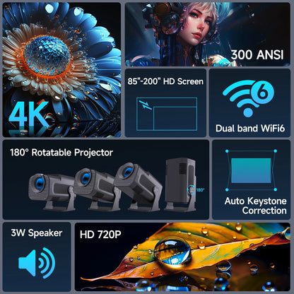 Proyector Portátil Magcubic HY320 720P HD con WiFi6 y Bluetooth 5.0 - Cine en Casa y Exterior, Compatible con 4K y Android 11