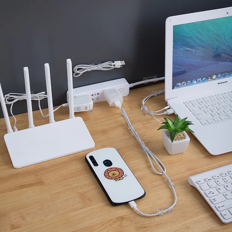 Clips Organizadores de Cables para Escritorio - Gestión de Cables USB, Líneas de Datos y Soporte de Cordones