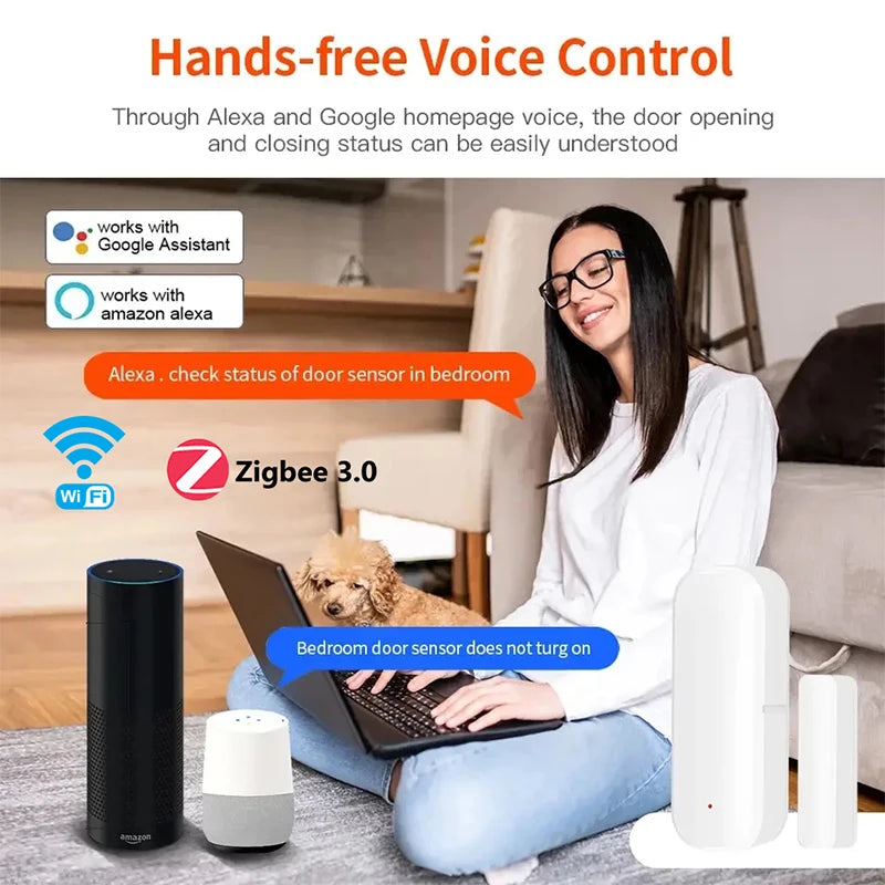 Sensor de Puerta y Ventana Tuya WiFi Zigbee - Detector de Contacto para Alarma de Seguridad Inteligente, Compatible con Alexa y Smart Life