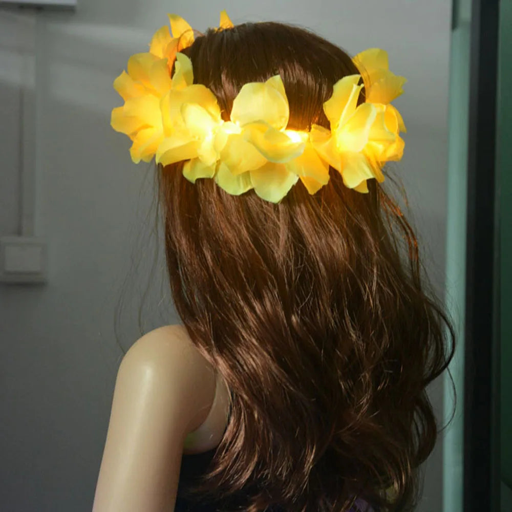 Diadema con corona de flores LED - Lei hawaiano iluminado para mujeres y niñas | Perfecto para fiestas, festivales, bodas y más