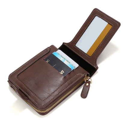 Billetera Hombre Vintage de Alta Calidad en Cuero PU con Bolsillo para Monedas, Tríptico y Cremallera