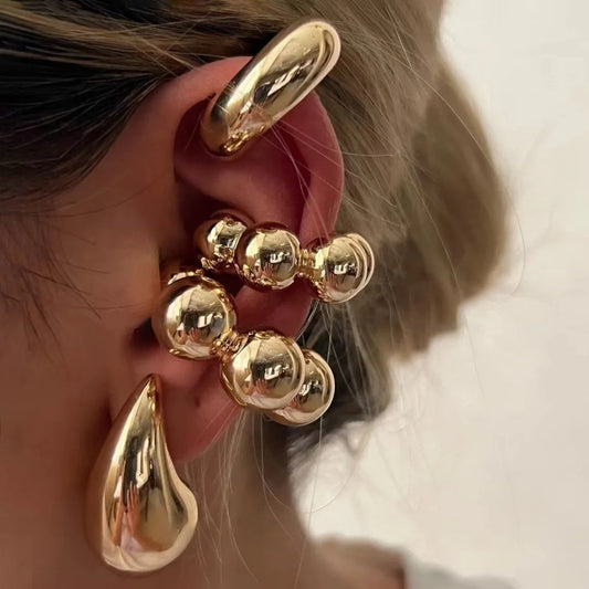Pendientes de Clip Geométricos Vintage - Joyería Brillante en Forma de C sin Piercing (4 Piezas)