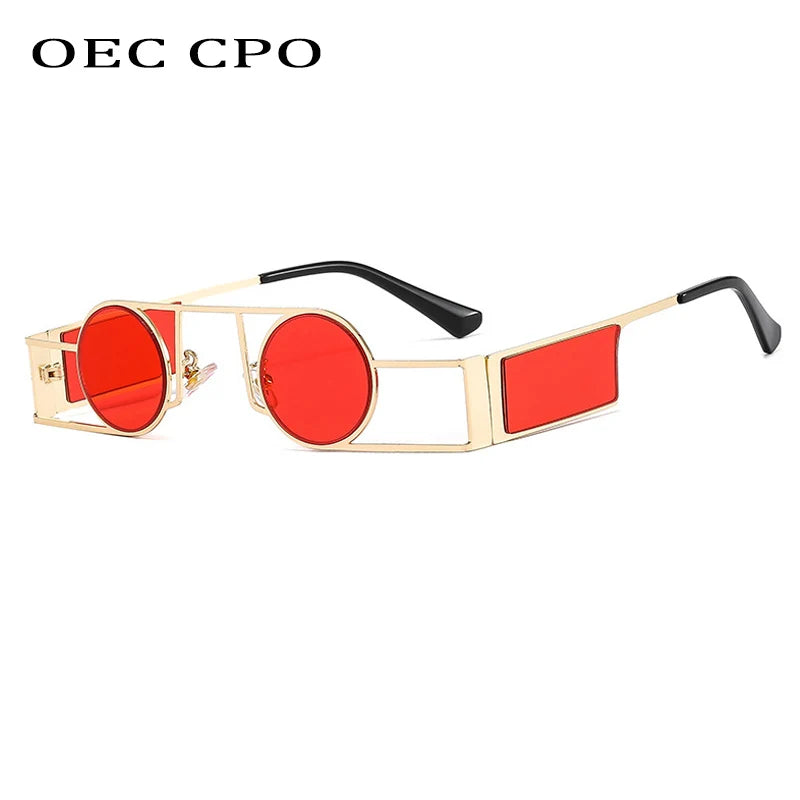 OEC CPO - Gafas de Sol Redondas Punk para Hombre y Mujer | Lentes de Sol Vintage de Metal | Estilo Steampunk Únicas con Protección UV400