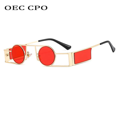 OEC CPO - Gafas de Sol Redondas Punk para Hombre y Mujer | Lentes de Sol Vintage de Metal | Estilo Steampunk Únicas con Protección UV400
