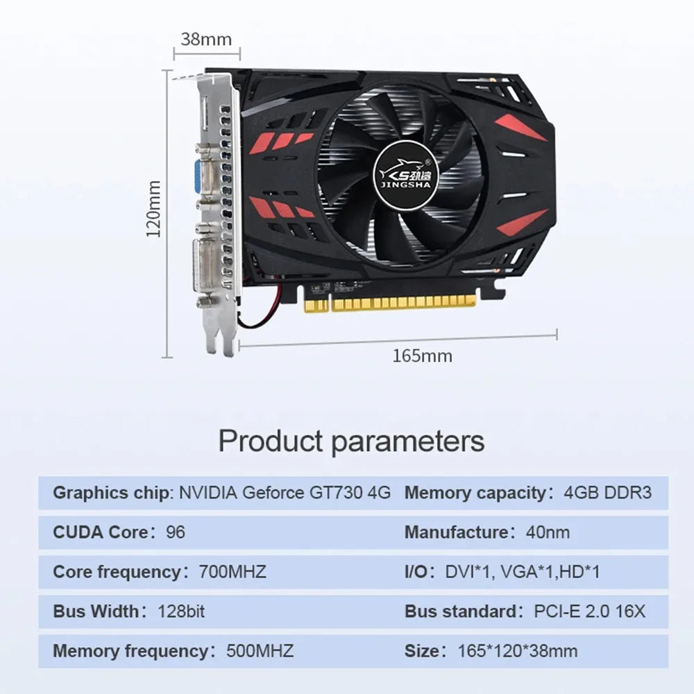 Tarjeta Gráfica Nvidia GT 730 4GB DDR3 - PCIe X16 2.0 con Puertos HDMI, VGA y DVI para PC de Escritorio