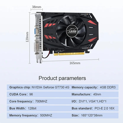 Tarjeta Gráfica Nvidia GT 730 4GB DDR3 - PCIe X16 2.0 con Puertos HDMI, VGA y DVI para PC de Escritorio