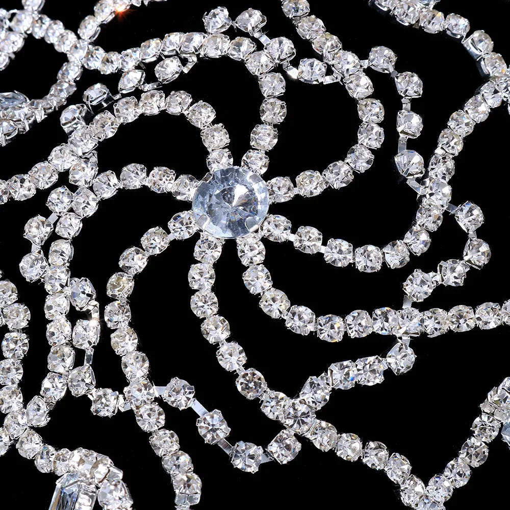 Sombrero de Cristal con Flecos, Tiara de Lujo, Cadena para el Cabello y Accesorios de Boda con Diamantes de Imitación