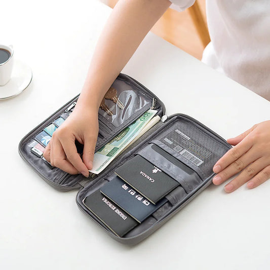 Cartera multifuncional para guardar el pasaporte, estuche organizador para documentos, accesorios de viaje, tarjetero para la familia