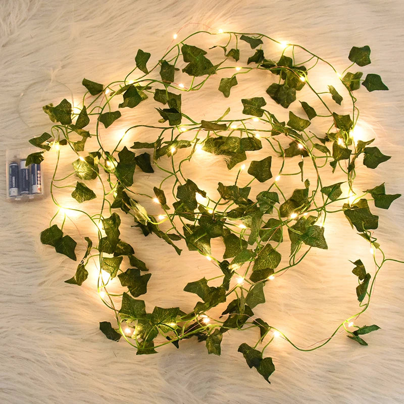 Luces de Cuerda con Hojas Verdes de Imitación – 2M a 10M de Vides Artificiales para Decoración de Bodas, Fiestas y Navidad