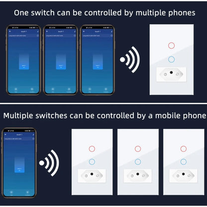 Interruptor de Pared Inteligente Wifi VISWE Tuya BR/USA 1/2 Gang, Panel de Vidrio Templado con Control de Voz para Alexa y Google Home