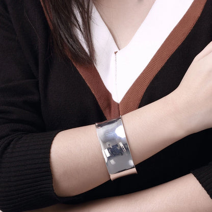 Pulsera de Plata de Ley 925  - Brazalete Ancho Liso de Lujo, Ideal para Fiesta, Boda y Regalo de Navidad