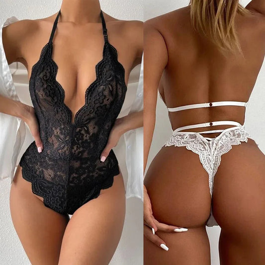 Bodysuit Sexy de Encaje para Mujer, Lencería Erótica de Una Pieza, Babydoll para Noche de Bodas