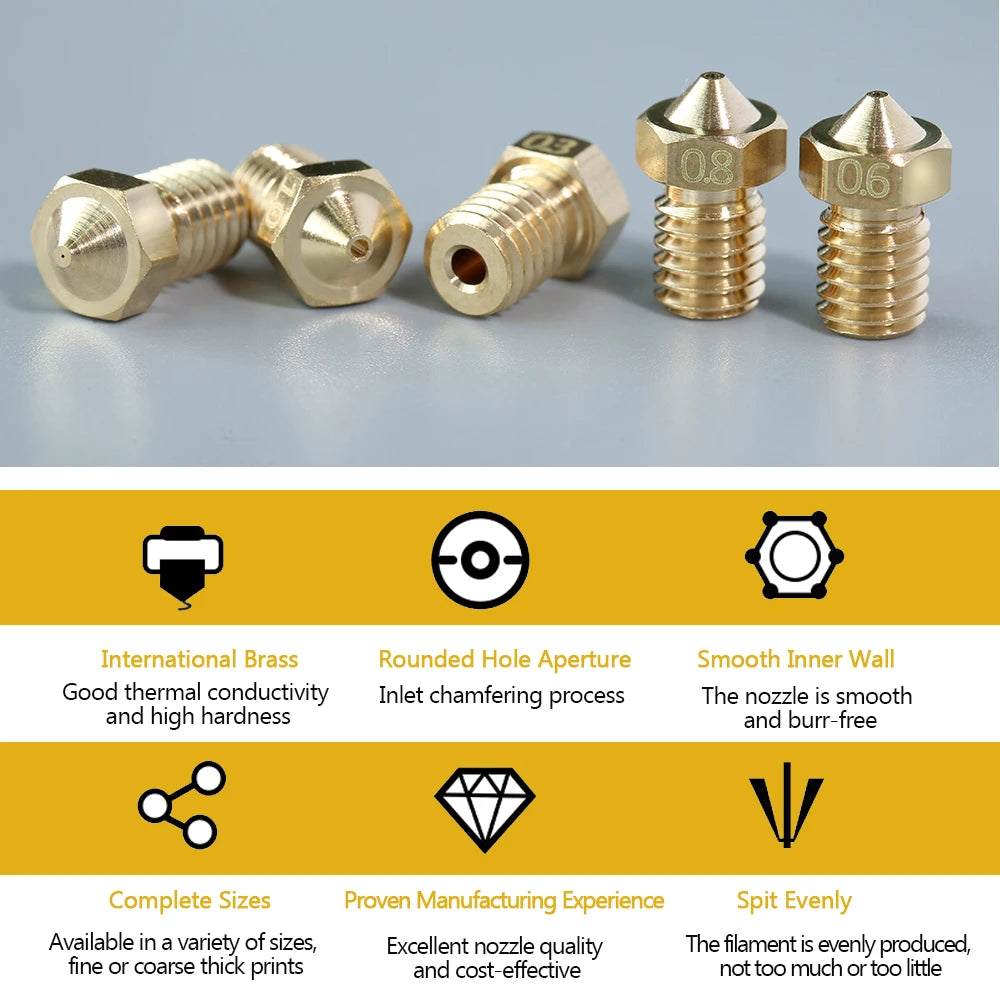 Conjunto de 5/10 Boquillas V6 M6 con Rosca de Metal para Filamento de 1.75 mm: Compatible con E-3-D V5, Anycubic i3 Mega, Kobra Hotend Extruder