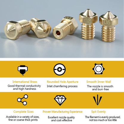 Conjunto de 5/10 Boquillas V6 M6 con Rosca de Metal para Filamento de 1.75 mm: Compatible con E-3-D V5, Anycubic i3 Mega, Kobra Hotend Extruder