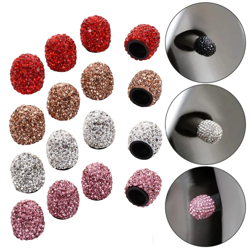Tapas de Válvula para Llantas con Diamantes (4 piezas) – Cubierta de Válvula Antipolvo Brillante para Coche