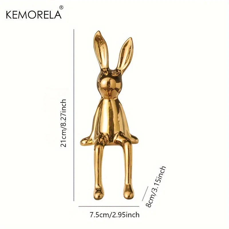 Figura de Conejo de Cerámica con Orejas Largas - Decoración de Lujo para Hogar en Estilo Clásico y Posmoderno
