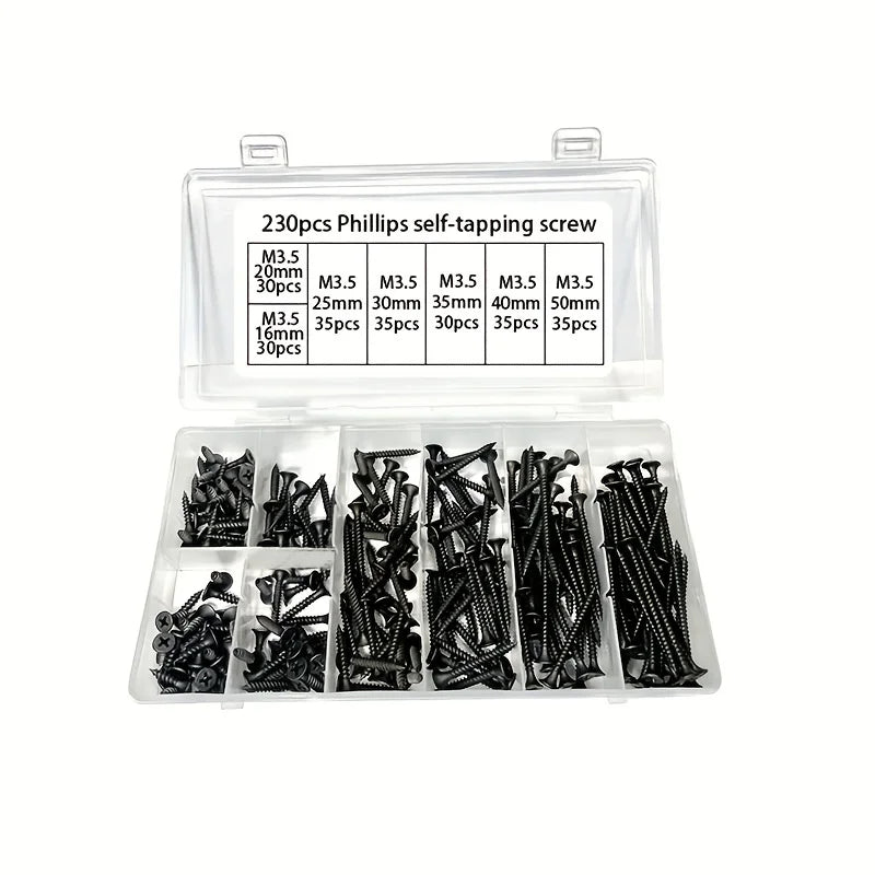 Set de Tornillos Autoperforantes M3.5 de Cabeza Countersunk Negra - Tornillos de Alta Resistencia para Tablero de Yeso